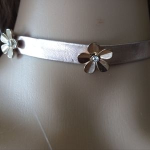 Gold and leather flower and diamond choker necklace